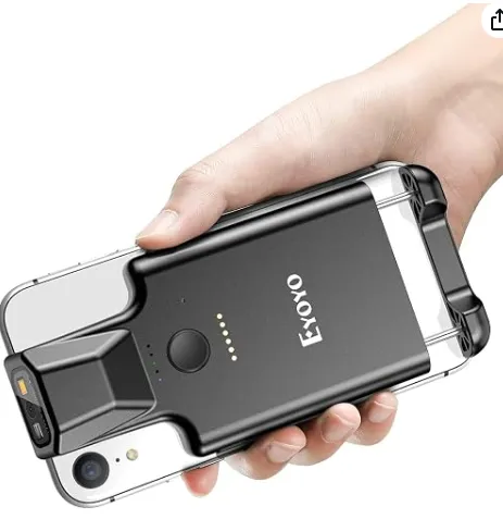 [P-SCANNER_EYOYO-1D2DQR] Eyoyo - Escáner de código de barras para teléfono con clip trasero Bluetooth, lector de código de barras inalámbrico 1D 2D QR con batería recargable de 1600 mAh, compatible con iPad, iPhone y Android